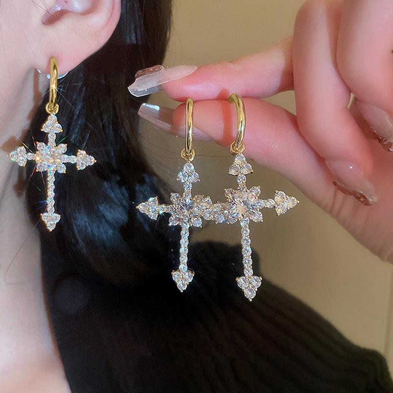 

Серьги-подвески в виде креста Huitan Fashion для женщин, полные бриллиантовых кубических цирконий, современные женские ювелирные изделия оптом as picture