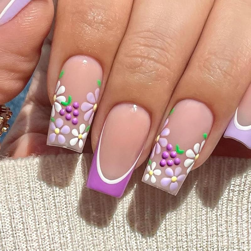 24 Pcs Halloween Press On Nails Short CEWEWP Square Cartoon Fake Nails Mummy Patch Press Ons Nail Tips Orange French Glue On Nails with Terror