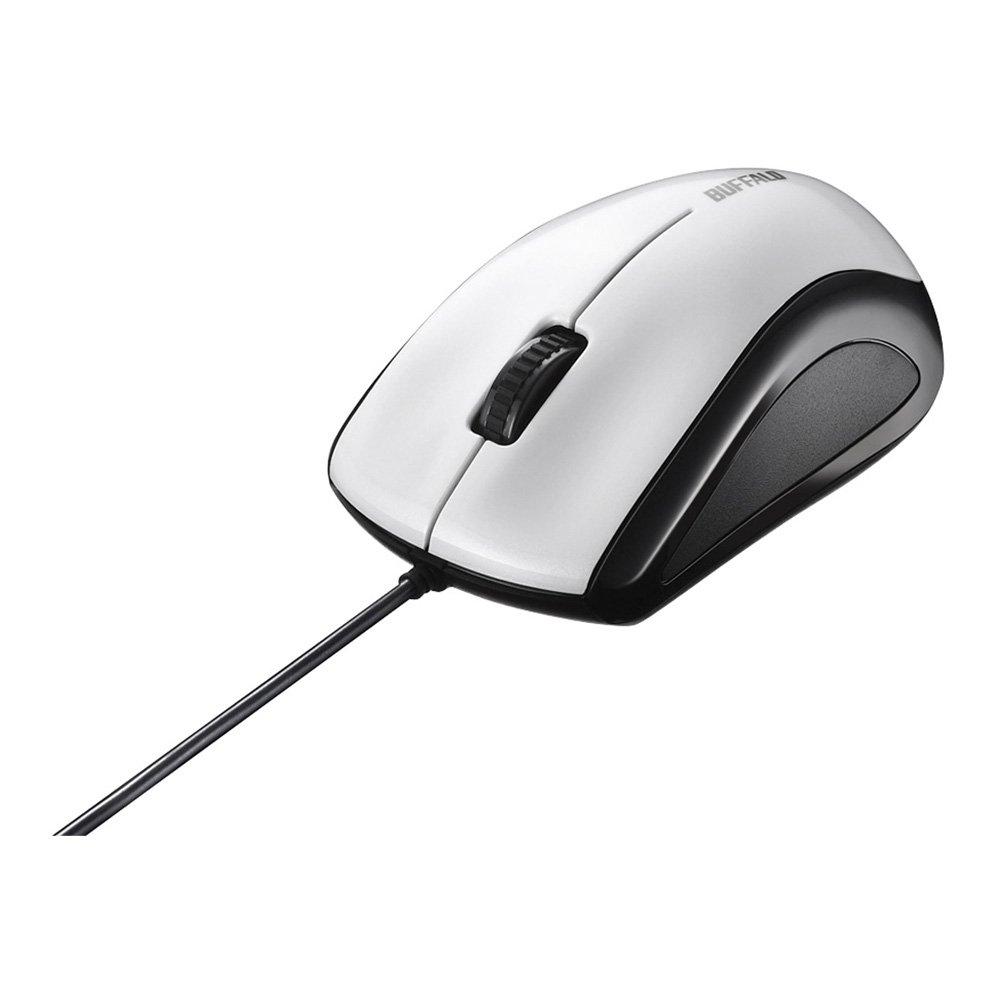 BUFFALO Wired Laser 3-Button Mouse, White, BSMLU108WH