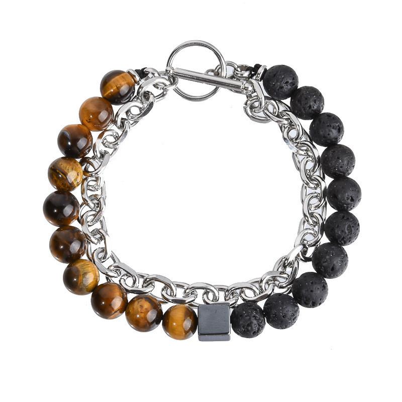 Mens Geometric Beaded Bracelet With Iron Chain For Travel Gift And Fashion Style