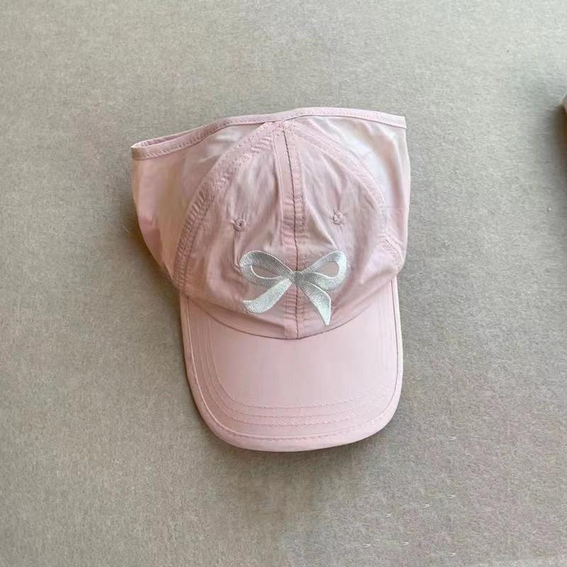 

Childrens Wide Summer Brim Hat Bow Embroidery Sun Protection Cap Breathable Pink
