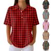 Women’s Casual Short Sleeve Waffle Knit Collared Shirt with Striped and Plaid Print Button Down Design for Everyday Wear