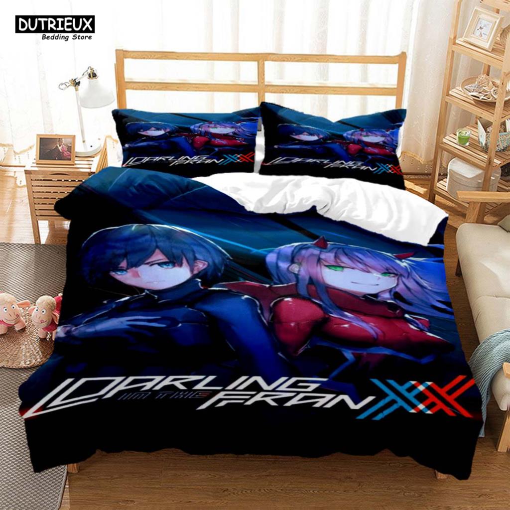 HD Anime Zero Two Darling In Franxx 3D Printed Bedding Queen Bedding Set  Soft And Comfortable  Customized King Size Bedding Set