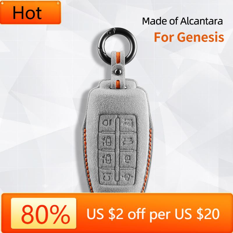 Interior Mouldings For Genesis G80 GV70 GV80 2020 2021 2022 Alcantara High-quality Car Key Case Cover Holder Key Shell Buckle Ac