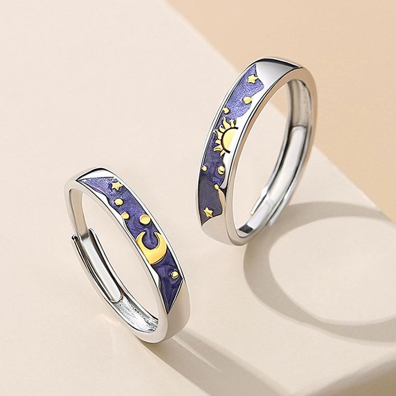 Fashion Couple Rings Sun Moon Open Adjustable Light Luxury Finger Ring For Women Jewelry Accessories Birthday Gift
