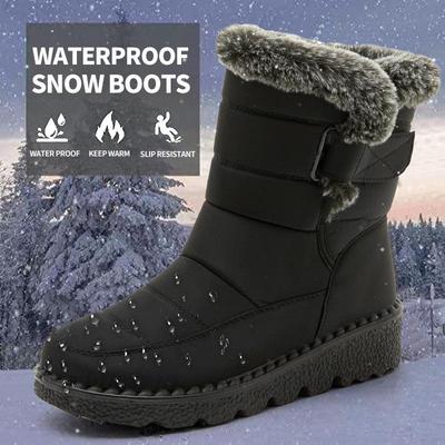 Frauen Herbst Winter Kaninchen Fell Hohe Barrel Warme Klettverschluss Wasserdichte Schnee Stiefel