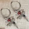 Goth Jewelry Red Heart Chain Cross Earrings Red Crystal Earrings Accessorie Punk Charm Heart Cross Earrings Korean Fashion