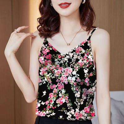 Women's Floral Camisole Undershirt Summer New V-neck Loose Thin Section Sleeveless Bottoming Tops
