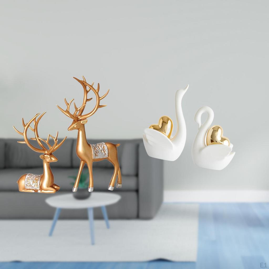 Elegant European Reindeer And Swan Figurines Set Unique Collectable Deer Sculptures for
