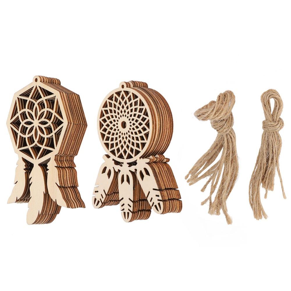 20pcs Wood Wooden Dreamcatchers Wooden Pendant Unfinished Wood Hanging Ornaments String Decor Dream Catcher Kits Boho Bedroom