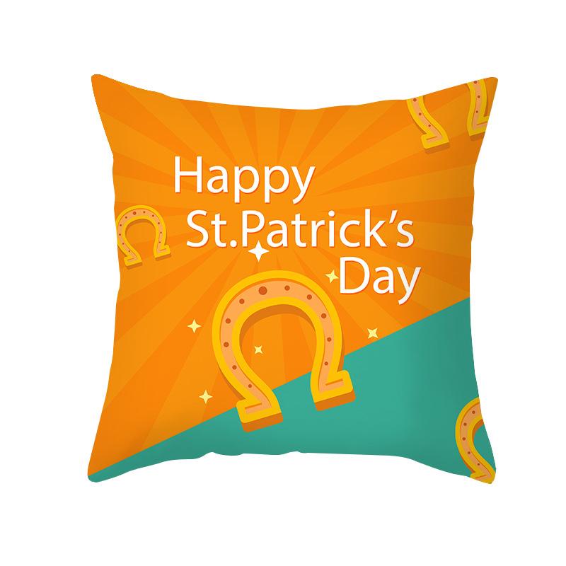 St. Patrick's Day Pillow Cover Green Cartoon Letters Four-leaf Clover Sofa Cushion Cover National Day Cushion