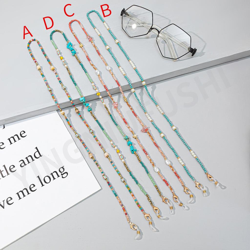 Creative Color Series Gravel Glasses Rope Ins Women's Anti-lost Pearl + Crystal Neck Glasses Chain Glasses Rope