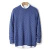 Men's Thickened Pure Wool Half-High Collar Cable Knit Sweater - Autumn Winter Loose Business Casual Base Layer