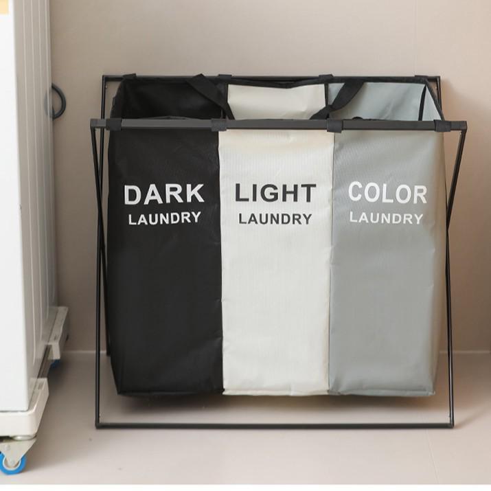 3-Compartment Foldable Laundry Basket with Oxford Cloth for Bathroom Storage and Toy Organization