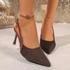 Women's Fashion New 2026, Beige Flats, Linen Splicing Pu Leather, Ultra High Heels, Stiletto Heels, Pointed Toe Shoes, Slingbac
