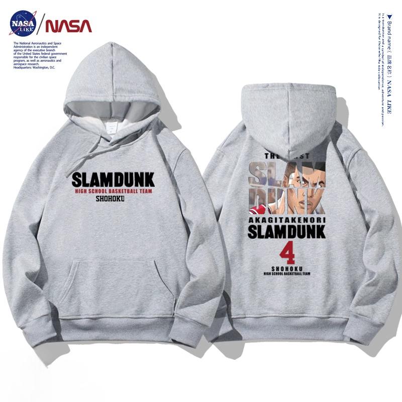 NASA joint autumn and winter cartoon slam dunk print student hooded sweatshirt men and women plus velvet long-sleeved pullover
