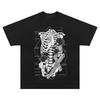 2025 Sommer Mode T-Shirt Streetwear Skelett Grafik T-Shirt Baumwolle Hipster Unisex T-Shirt Unisex Oberteile T-Shirts Schwarz Hip Hop einfach