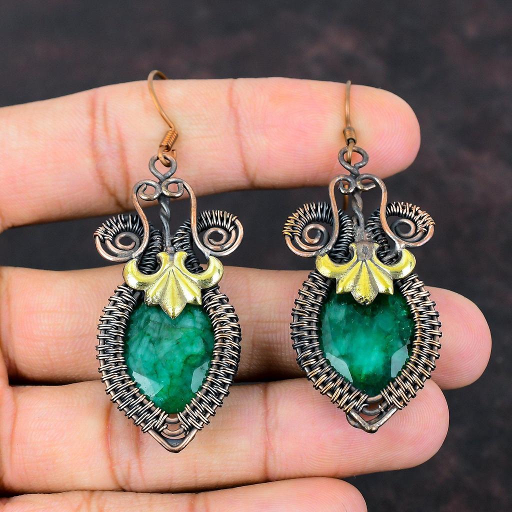 Faceted Zambian Emerald Earring Copper Wire Wrapped Handmade Earrings Wire Wrap Jewelry Awesome Gemstone Earring Gift For Her Copper Jewelry