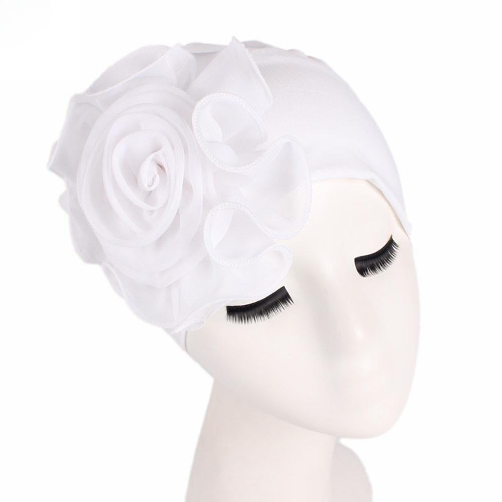 Women Ladies Retro Big Flowers Hat Turban Brim Hats Pile Cap