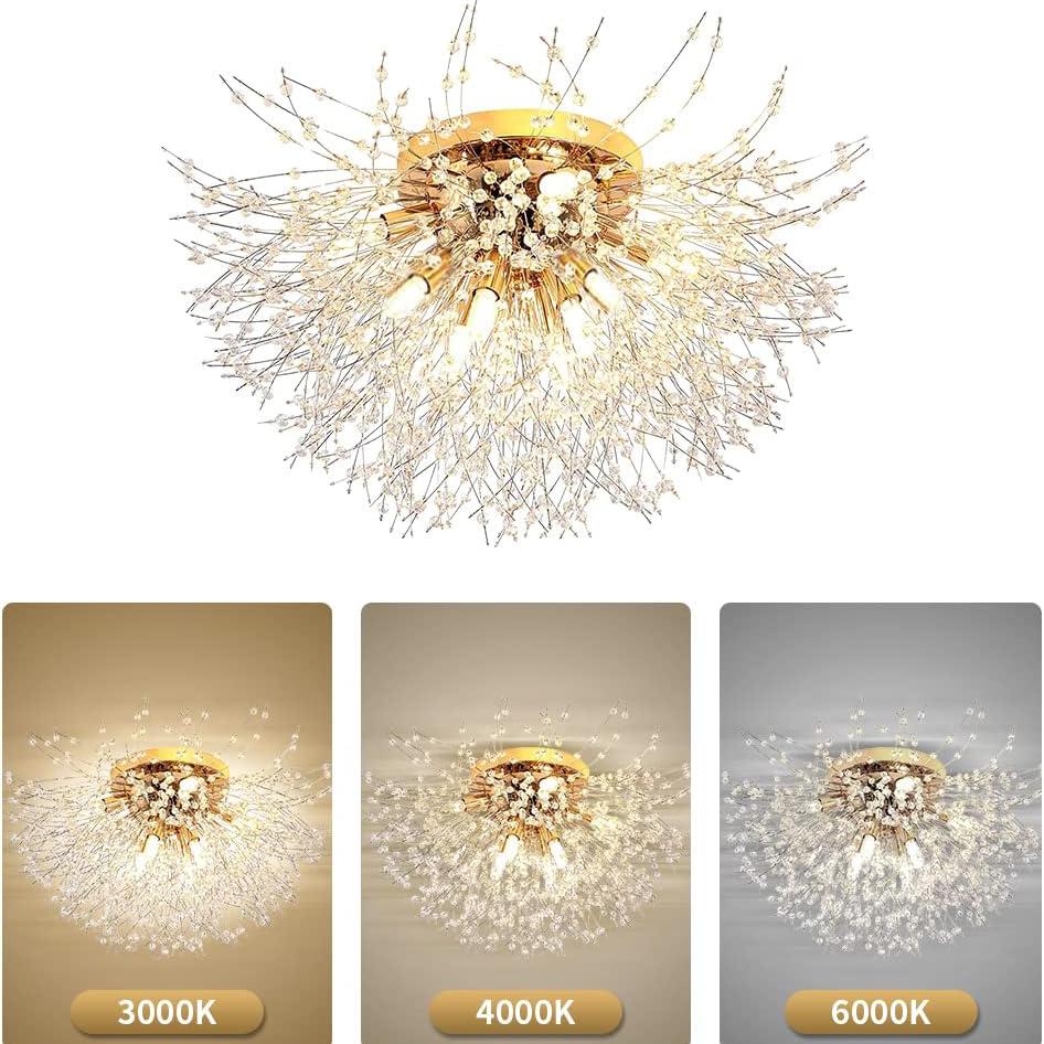 Modern Crystal Chandeliers Ceiling Light, Fireworks Chandelider, Gold Crystals Ceiling Lights, 8 G9 LED, For Living Room, Bedroom, Dining Room
