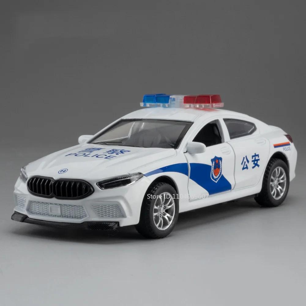 1:32 M8 Mini Police Car Toy Models Alloy Diecast Sound Light Pull Back 4 Doors Opened Rubber Tires Festival Vehicle Toys Gifts