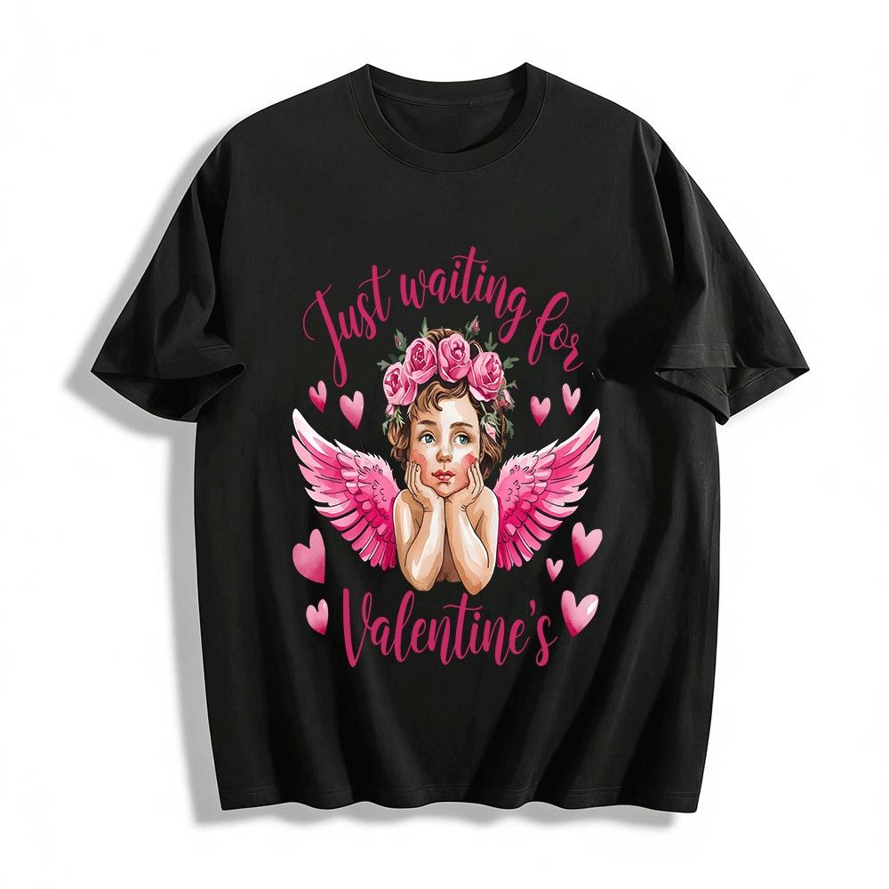 

Just Waiting For Valentine s Pink Angel Print Casual Top Pure cotton T-shirt XXS