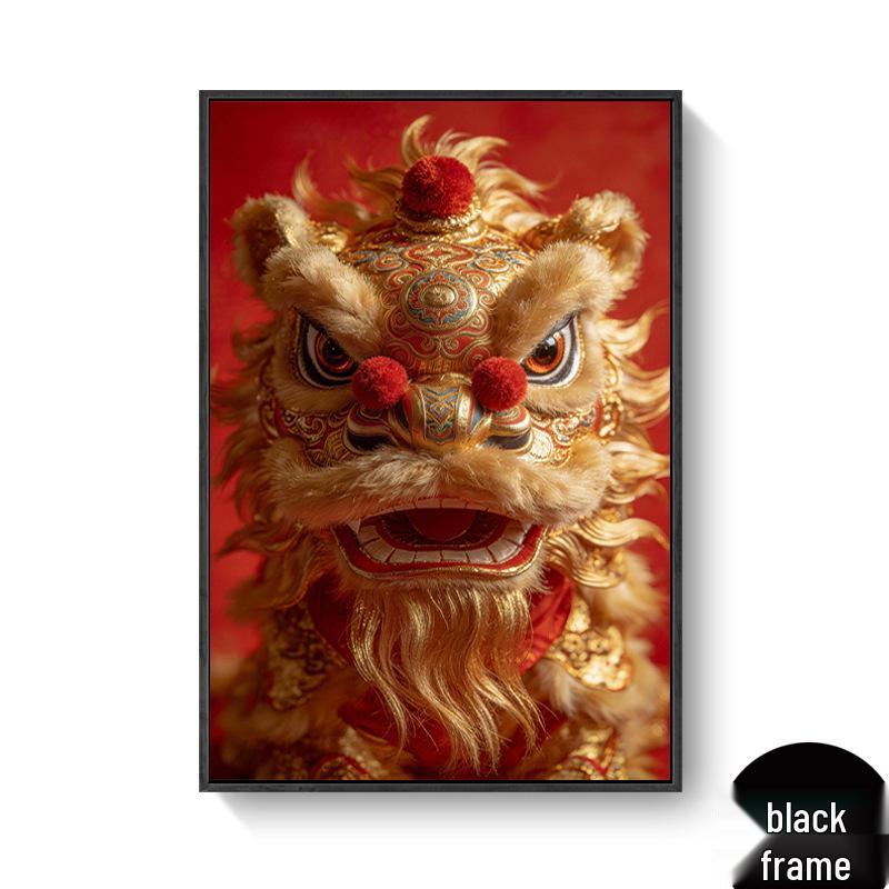 Chinese Festival Lion Dance Decorative Wall Art: Oil Canvas Mural