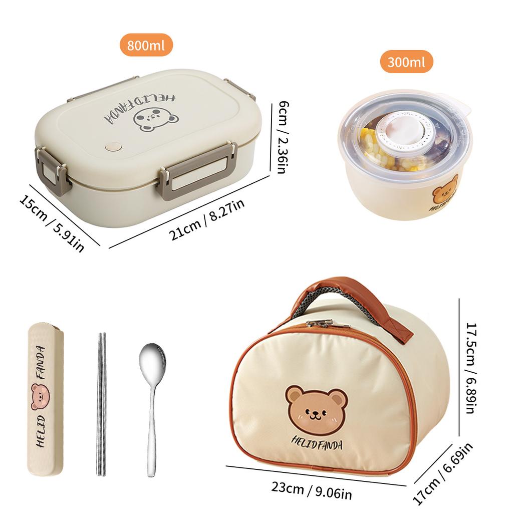 Cute Bear Plastic Divided Lunch Container Portable Leak-proof Detachable 3 Grids Bento Lunch Box For Kids Student Microwave Safe