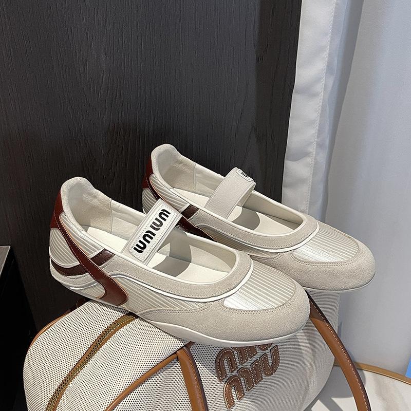 2025 New Spring and Summer Leather Mesh Color Matching Flat-soled Single Shoes Women's Round Head and One Pedal Casual Mary Jane Shoes Women