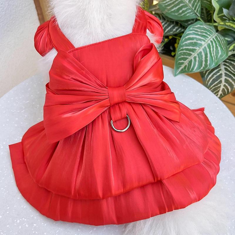 Pet Dog Gown Wedding Dress Solid Color Bow Dress
