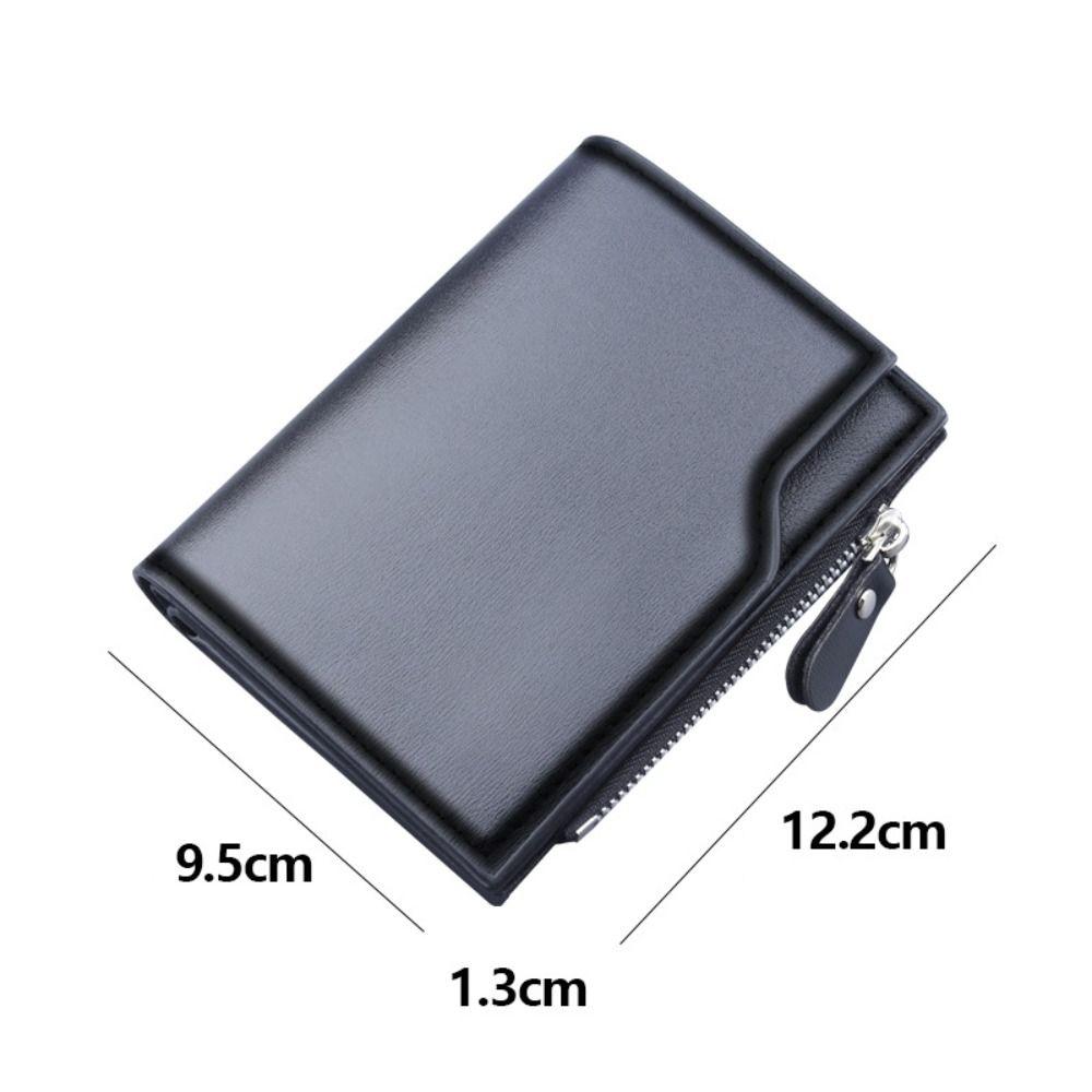 PU Leather Solid Color Men's Wallet Clutch Bag Card Holder Short Wallets Zipper Large Capacity Vintage Male Purses