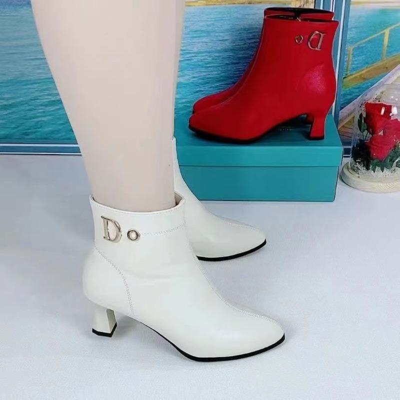 Pointed high-heeled boots women's new soft leather shoes women's shoes spring, autumn and winter white single boots velvet