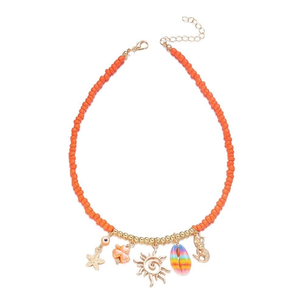 

Coral Beads Necklaces Sun Pendant Choker Creative Shell Necklace Beach Vacation Style A