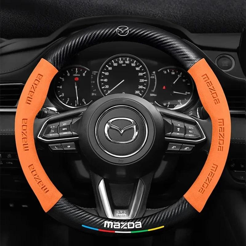 2025 Hot For Mazda 3 5 6 SKYACTIV Axela Atenza CX30 CX5 CX8 CX9 MX5 RX8 RX7 BT50 Carbon Fiber Suede Car Steering Wheel Cover Acc