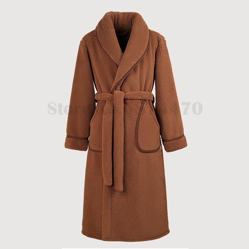 Vinterflanell Par Lång Morgonrock Loungewear Förtjockad Korallfleece Kimono Badrock Morgonrock Sovkläder Lös Vardags Varm Hemkläder