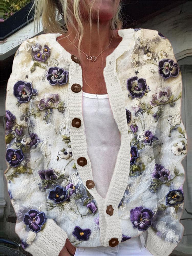 2026 foreign trade new 3D digital printing cardigan knitted jacket women's clothing early spring and autumn factory wholesale