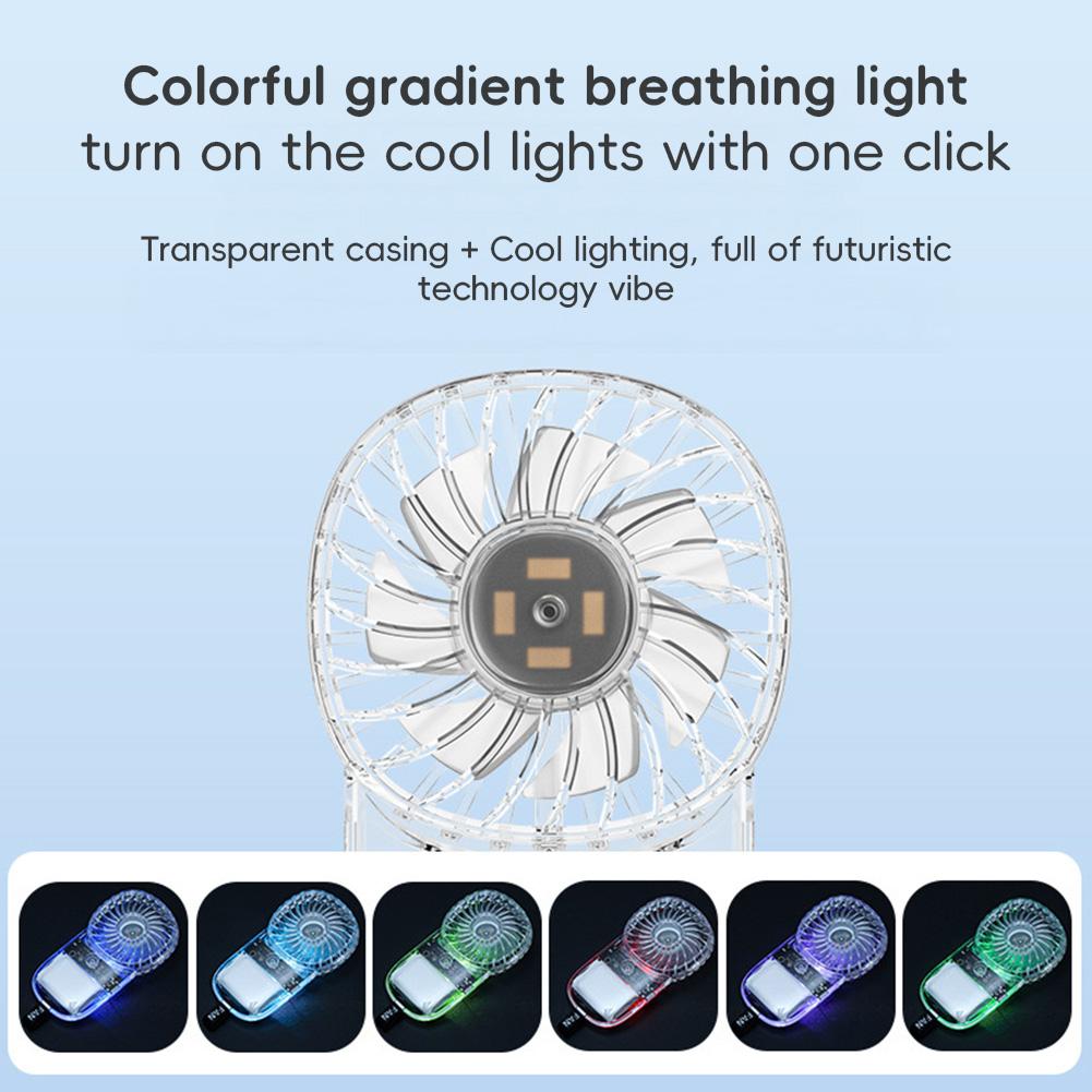 1Pc Transparent Pocket Air Cooler Fan USB Charging Electric Personal Fan 1200mAh Outdoor Portable Fan for Outdoor Travel Camping