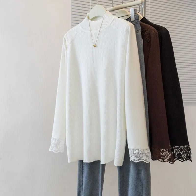 All Match Lace Half High Neck Base Shirt for Autumn and Winter Paired with a T-shirt To Cover the Belly Stylish Mom Top