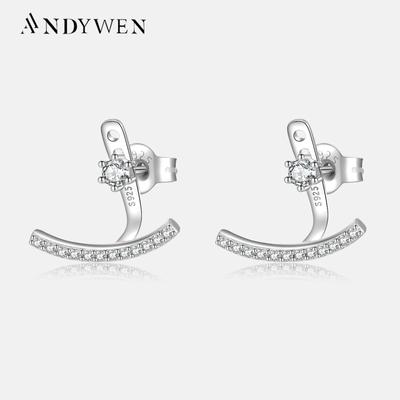 925 Sterling Silver Line Zircon Pave Piercing Stud Earring Clips Piercing Jewelry Gift Fashion Jewels