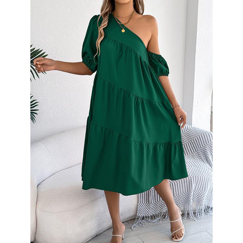 

Women s Off Shoulder Ruffle Hem Maxi Dress Short Sleeve Loose Fit Casual Smocked Boho Summer S зелёный
