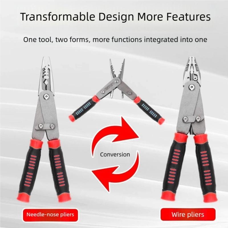 Adjustable Function Pliers For Wire Stripping Cutting Crimping Screwing With Steel Construction And Ergonomic Grip