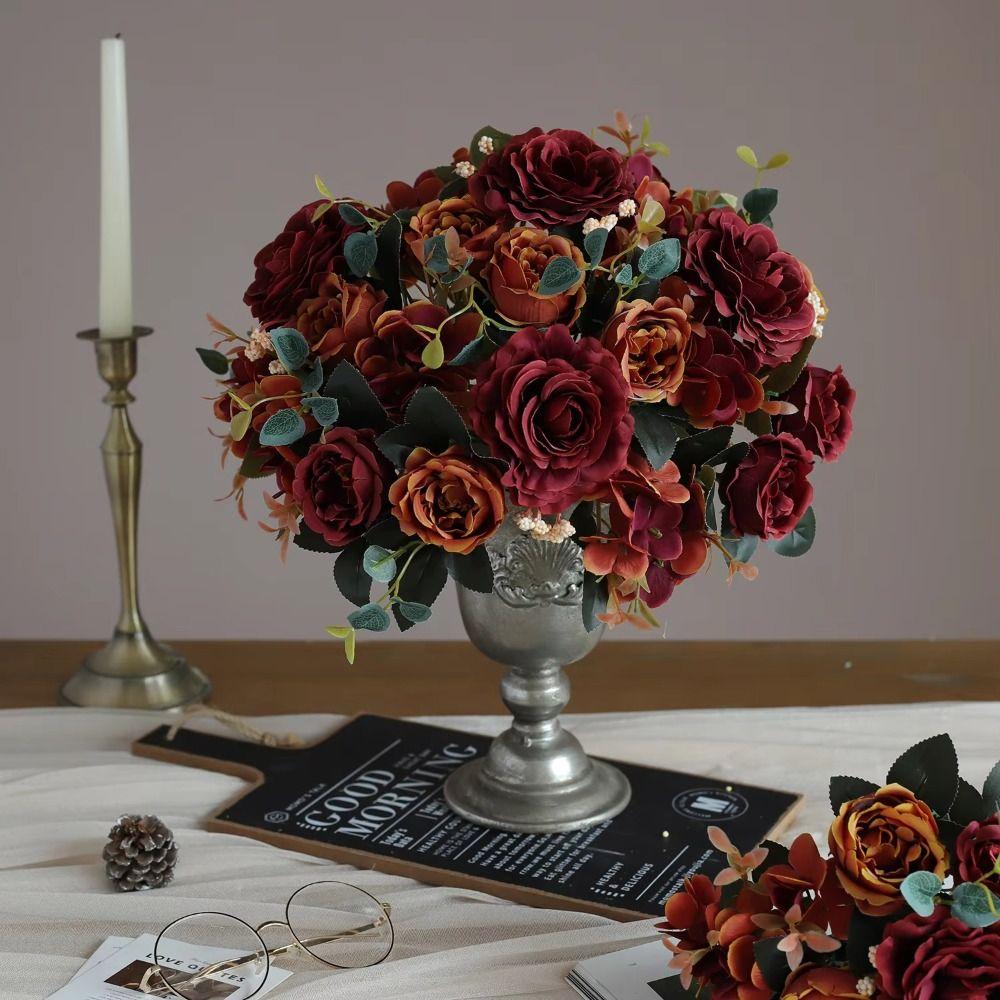 Rose Artificial Peony Flowers Landscape Silk Hydrangea Fashion Bridal Bouquet  Wedding Arrangements