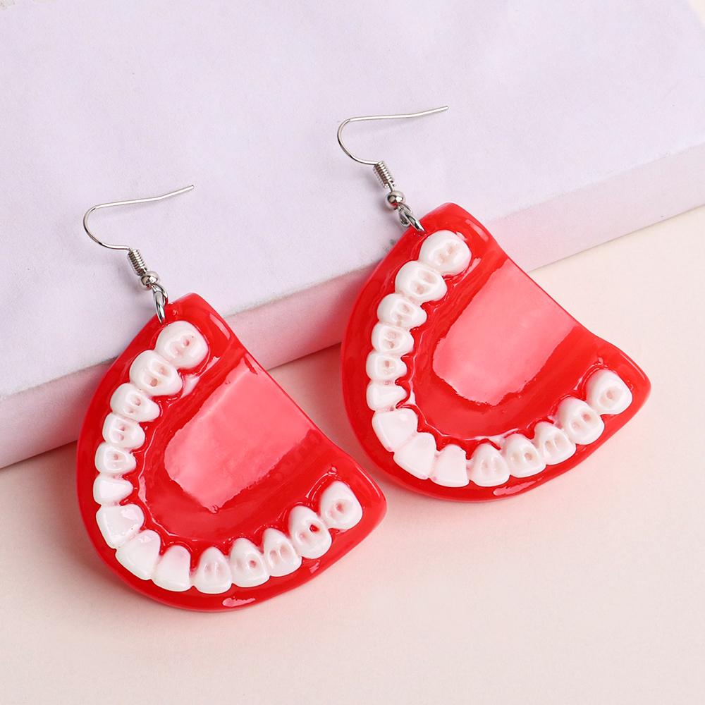 Funny Punk False Tooth Drop Earrings for Women Exaggerated Funny Long Dangle Earring Ear Clips Female Fashion Jewelry Party Gift