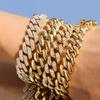 7/8/9inch Prong Miami Cuban Link Chain Bracelets for Women 2 Row Rhinestone Cuban Chain Bracelet Wristband Trendy Jewelry Gifts