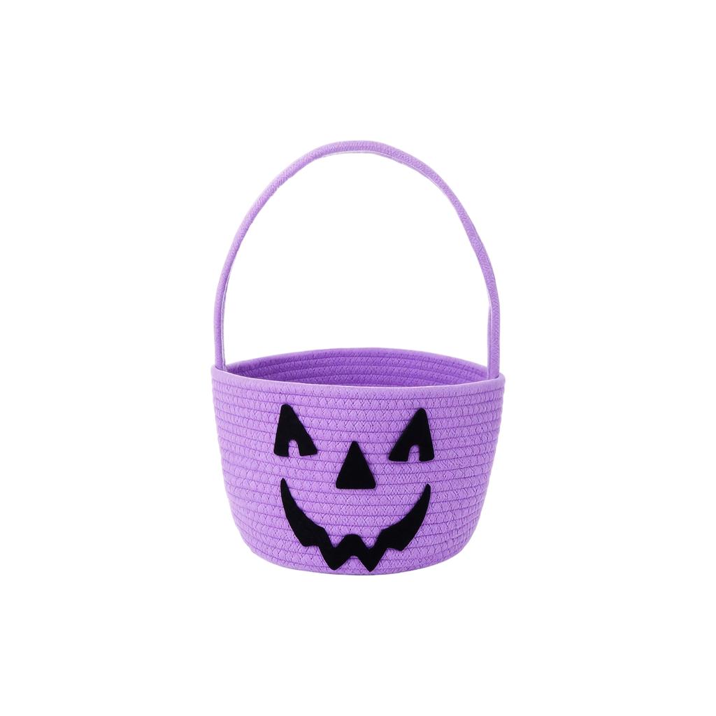 Halloween Storage Basket Handheld Candy Bag with Pumpkin Face Print for Snacks Treats and Decorative Use for Parties Events