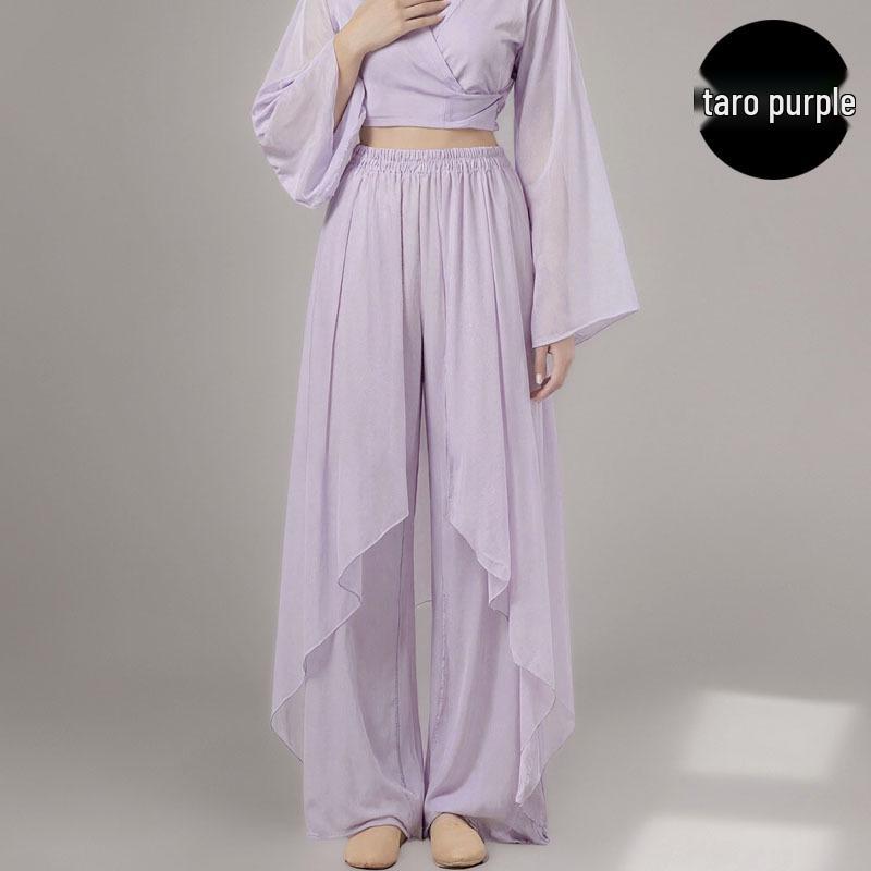 Women's Classical Chinese Dance Bell Sleeve Top - Sheer, Long Sleeve, Body Shaping Dancewear for Adults