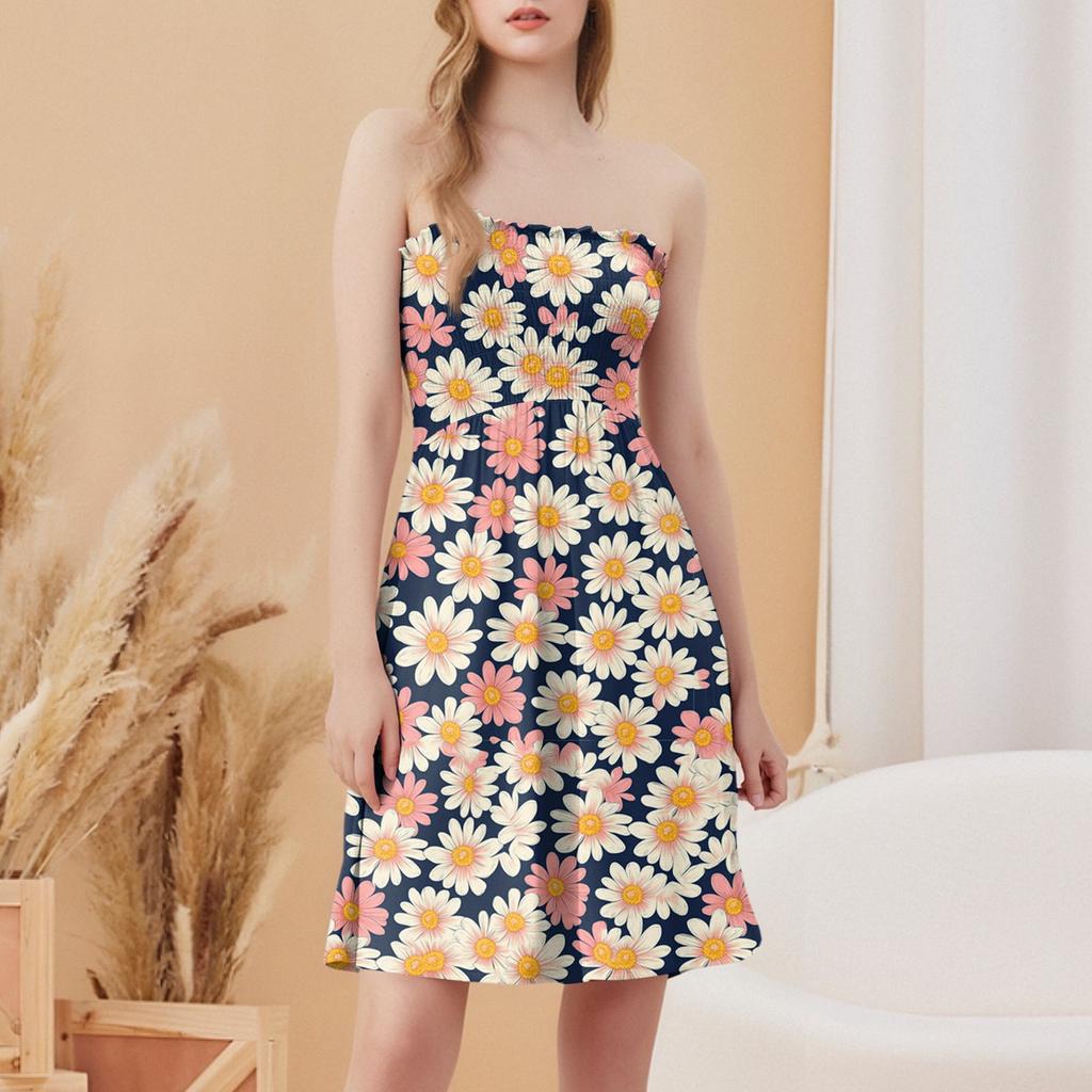 Fashionable Women's Casual Tube Top Floral Print Sleeveless Dress