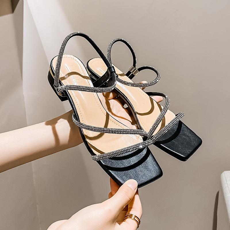 Plus Size New Shoes for Women Beautiful Crystal Thin Band Sandals Girl Low Heels Pumps Ladies Summer Casual Shoes