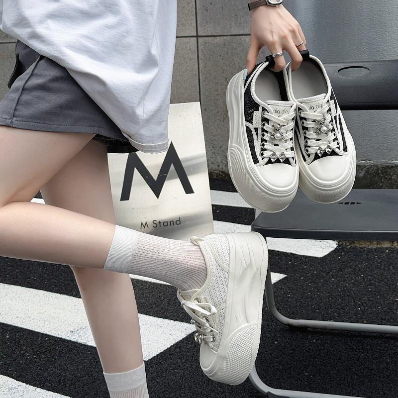 Mesh breathable cm thick baseplate shoes women's summer new versatile heightening thin casual little white shoes tide
