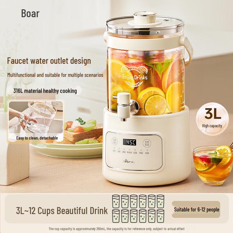 Bear 3L Glass Wellness Kettle with Faucet & Temperature Control CN plug (adapter included)